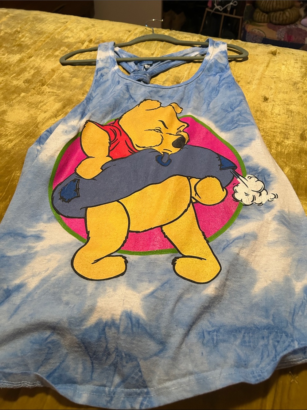 y2k vintageWinnie the Pooh Graphic Tie-Dye Tank Top - Blue & Yellow